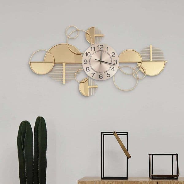 Stylish Modern Gold Metal Wall - Elegant Silent Non-Ticking Glass Decor for Home & Office, Bedroom Large Decorative Clock 26L0521