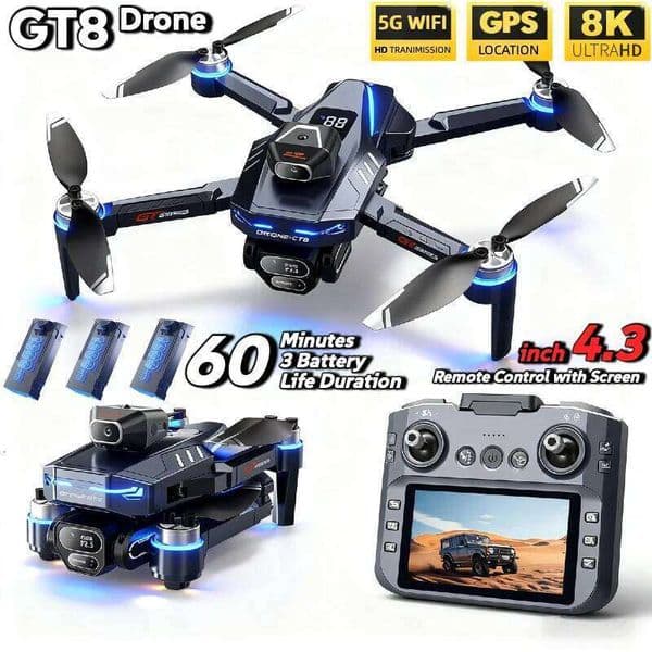 For Genuine GT8 Drone 4K Professional Dual Camera FPV GPS Brushless Motor Optical Flow Hovering Folding Quadcopter 4k 8K RC Dron 26L0521