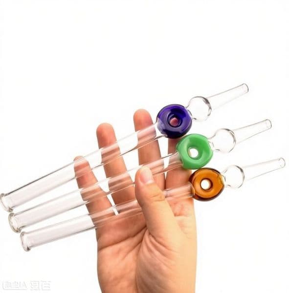 Wholesale cheap Portable 8Inch Glass Straw Nail Oil Burner Pipe Collector Kit Smoking Accessories Thick colorful Thick heady Filter Tips Tobacco Hand Water Pipes
