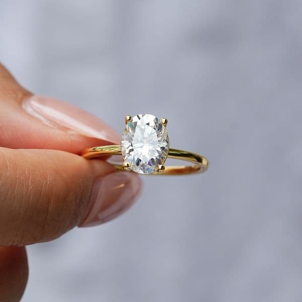Oval 18K Gold Plated Moissanite S925 Silver Ring For Women Cross-Border Light Luxury Four-Prong