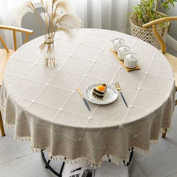 Plaid Cotton Linen Round Tablecloth Wedding Hotel Banquet Cloth Table Cover Indoor Dining Room Kitchen Outdoor Decor Manteles L260521
