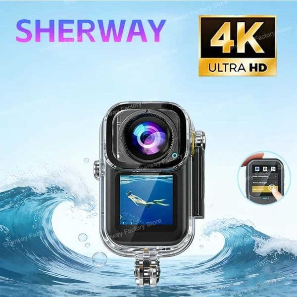 Sherway 4K Action Camera Image Stabilization Pocket Cam Dual-screen with Waterproof Bodycam 60f Outdoor Sport Helmet Camera T260521