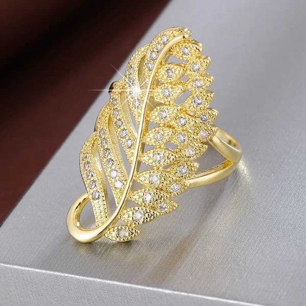 Fashionable Country-Style Wide Leaf-Shaped Copper Ring For Ladies Party Gift Jewelry Accessories H260521