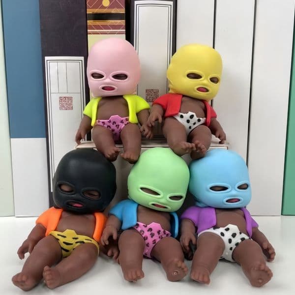 New Needoh Squishy Black Doll Fidget Toys Cute and playful new black baby doll for rebirth. Educational doll with black skin Wear a mask Calming Toys for Kids Gift