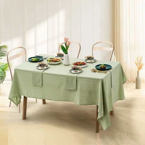 Farmhouse Style Household Tablecloth Wedding Party Holiday Kitchen Tablecloth Soft Pleated Texture Green Tablecloth L260521