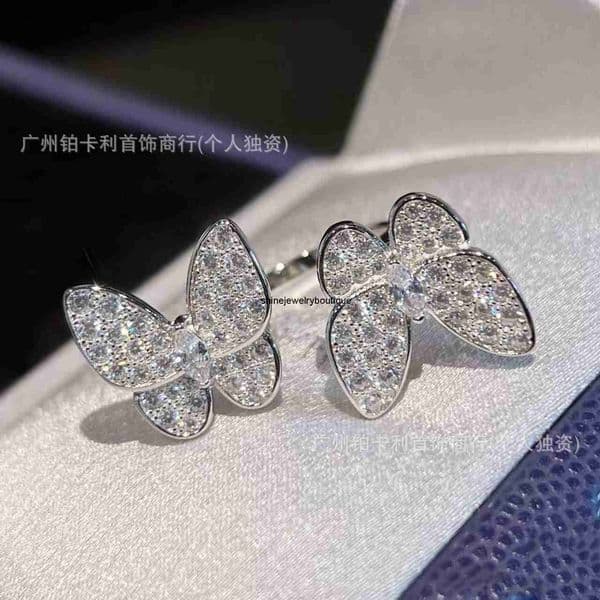 Vanlycleef high-end version full-diamond butterfly open ring 18K gold plated diamond-studded double butterfly ring best-selling jewelry