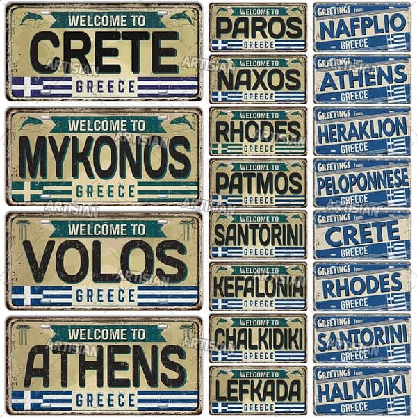 Artisian Greece License Plate LandmarkTin Sign City State Metal Plaque Wall Decor Garage Bar Pub Club el Cafe Kitchen Home 260520