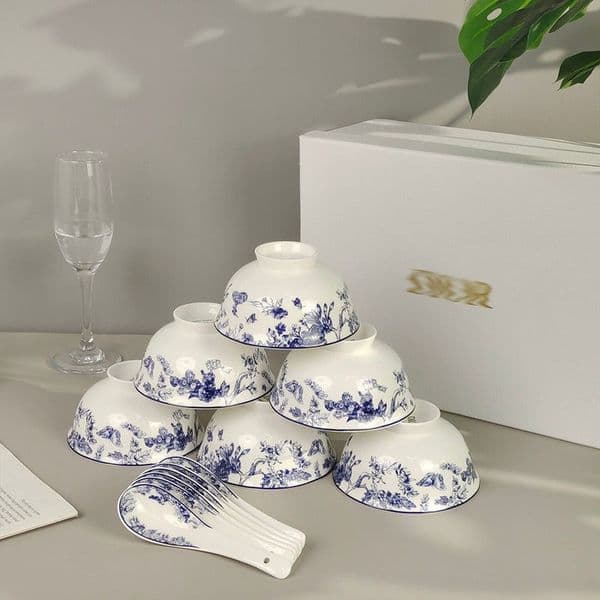 Luxury European Bone China Bowl Set Geometric Mosaic Porcelain Cereal Soup Bowl and Spoon Luxury Dinnerware Gift Box Set