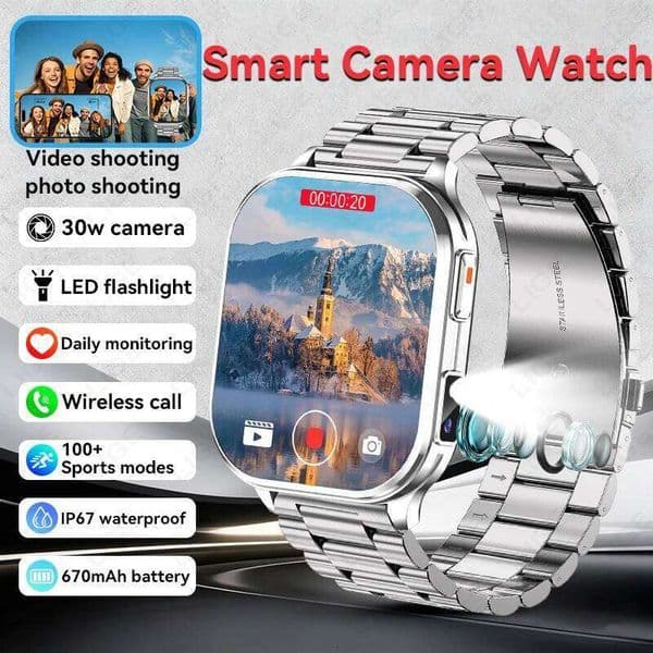New Camera Smart Watch for Men Women Take Photos Video Record Health Monitor Clock Sports Fitness Waterproof BT Call Smartwatch