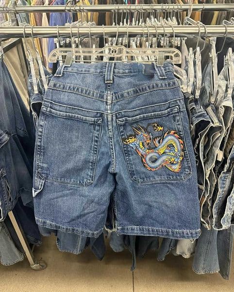 2000s Style Chinese Loong Hip Hop Denim Shorts Summer Baggy Jeans Gothic Jorts Y2k Retro Blue Men Wide Leg Cargo Gym Shorts L260521