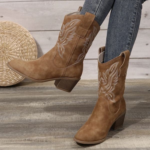 Shoes for Women Embroidered Western Cowboy Boots Women Autumn Pointed Toe Thick Heel High Knee Boots Woman Botas De Mujer 260519