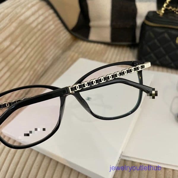 Designer channels sunglasses CH3408 Cat Eye Black Frame Colorful Leather Leg Frame Anti-Blue Light Plain Glasses Women Prescription Lenses cc sunglasses