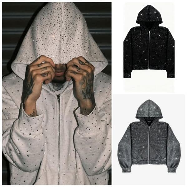 Men's Hoodies Make A Shimmering Statement With The Milky Way Full Diamond Hooded Sweatshirt For True Trendsetting Player