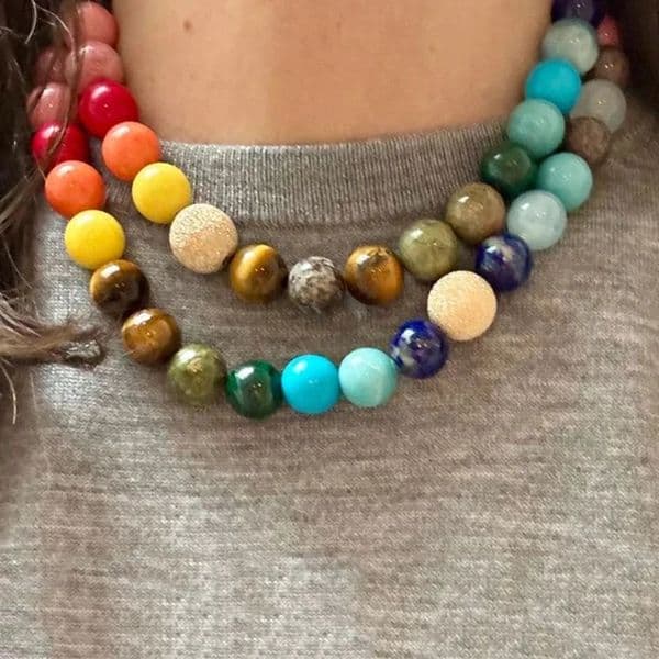 Punk Colorful Natural Stone Collar Chain Necklace Tiger Eye Malachite Round Beads Handmade Jewelry260512