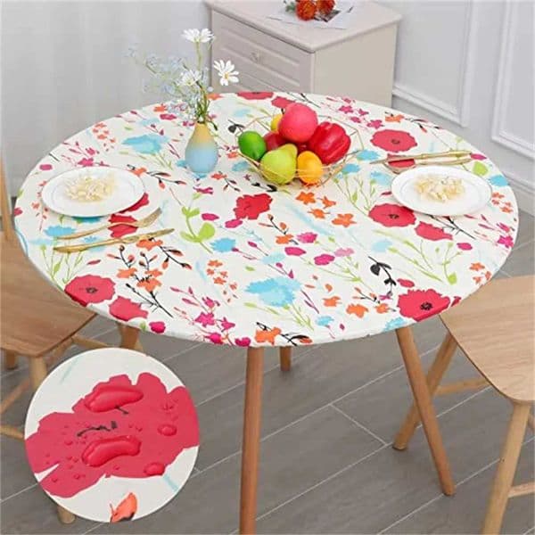 Olanly Elastic Round Table Cloth Fitted Flannel Backed Tablecloth Waterproof Wipeable Decor Party Dining Table Cover For Camping L260521