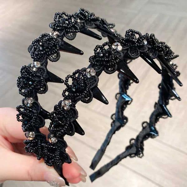 High Grade Black Crystal Bead Embroidery Flower Hair Hoop Headband Korean Vintage Hairband Outdoor Hair Accessories and Hearwear L260521