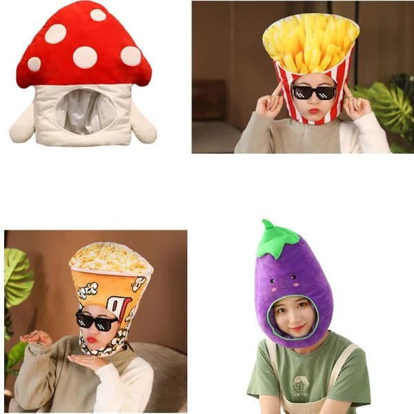 Cartoon Plush Headwear Cosplay Party Funny Eggplant Food Hat Cap Pineapple Popcorn Chips Headdress Po Performance Prop 260521