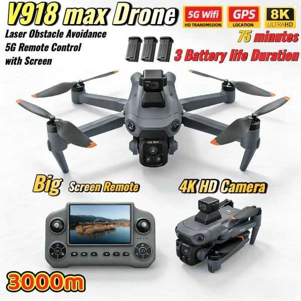 V918 Max Drone G Laser Obstacle Avoidance 4K Professional Camera FPV 3000M RC Quadcopter with LCD Screen camera drone Gifts T260521