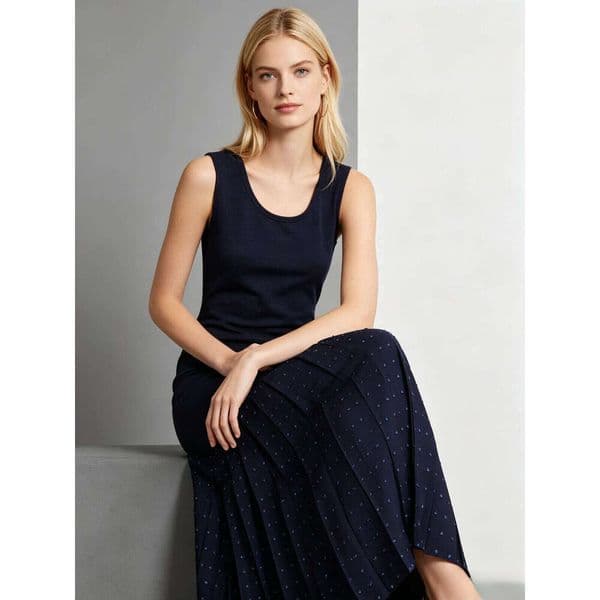 French Minimalist Multi-Color Sleeveless Knit Tank Dress, Crew Neck Fitted Rhinestone Tassel Hem Midi Dress Skinny Slimming