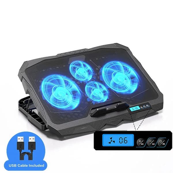 Laptop Cooling Stand 5 Height And 6 Wind Speed Adjustable For 17 Inch Notebook With 4 Fans Liquid Crystal Display And 2 USB Port 260521