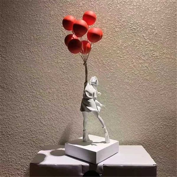 Modern Art 58CM Banksy Art Balloon Girl Statue Healing Flying Balloon Girl Sculpture Resin Craft Home Living Room Decor Gift L260521