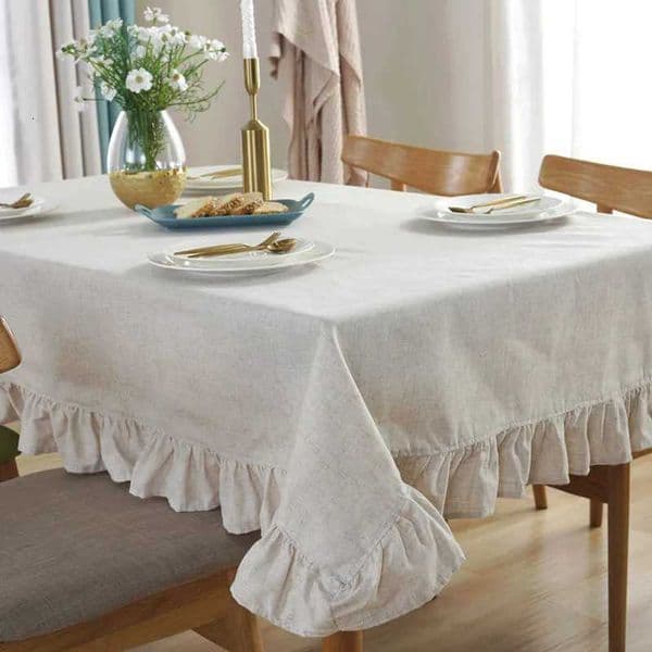 Cotton Linen Ruffled Tablecloth for Wedding Home Party Dining Banquet Decoration Flax Fabric Table Cloth Luxurious Table Cover L260521