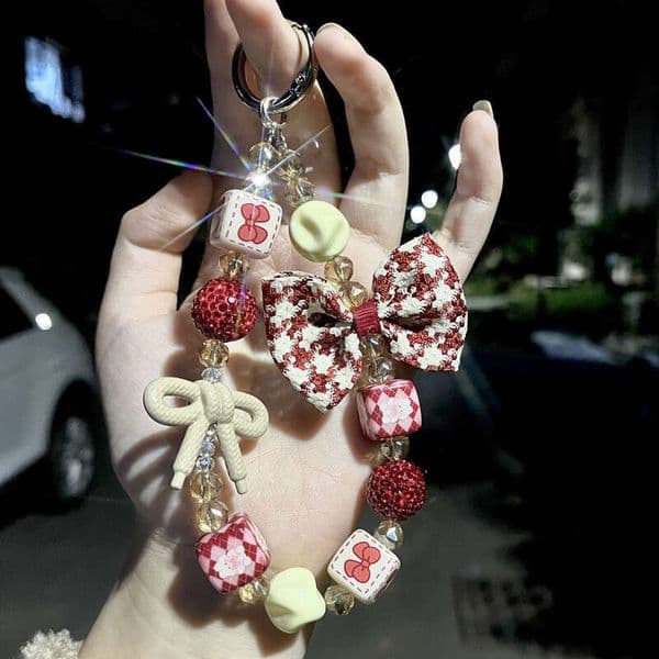 DIY bow tie high aesthetic value ins wrist-style phone chain, durable and anti-drop, vintage wrist strap with clip, niche product