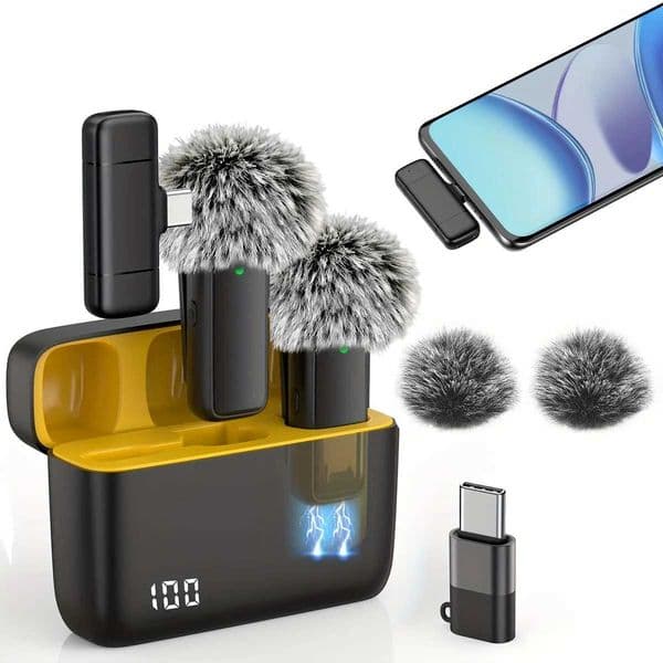 Wireless Microphone Lavalier with Charging Case Windproof Fleece Suitable for Phones Laptop Devices with Noise canceling MIC T260521