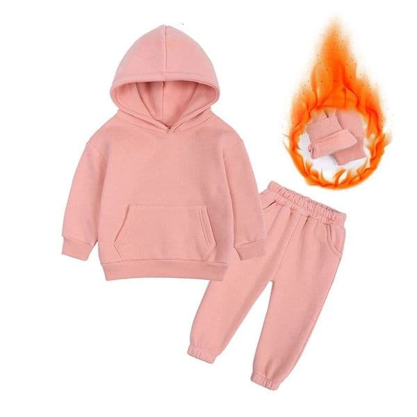 w1666 Winter Children Fleece Outfits Toddler Warm Thicken Cotton Soild HoodiesPants Tracksuit Kids Boy Girl Sweatsuits Sets