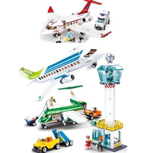 International Airport Civil Aviation Rescue Aircraft Airbus Plane Creation Building Blocks Bricks Educational Toys for ChildrenJ260521