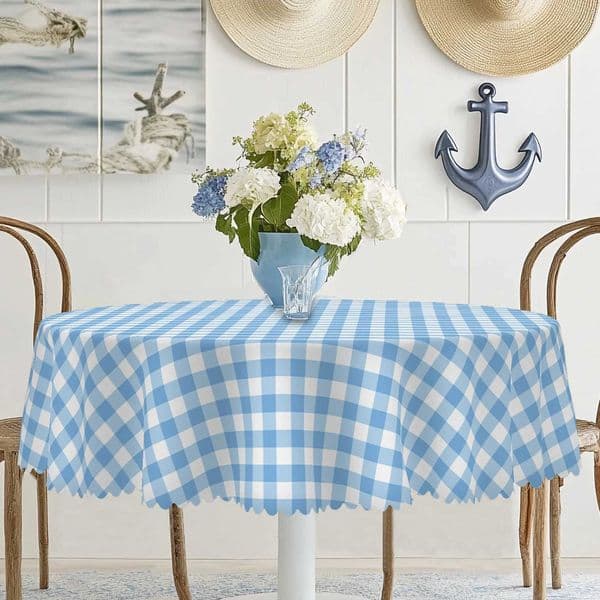 Round and Rectangular Tablecloths Available in Various Sizes Blue and White Plaid Pattern Printing Design Tablecloths for Home Kit L260521