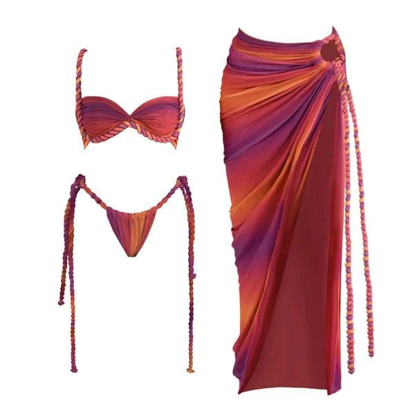 New Crochet Bikini With Cover Up Sexy Women Swimsuit Female Swimwear Long Skirt Bandeau Biquini Bodysuit Swimming Suit Beachwear L260520