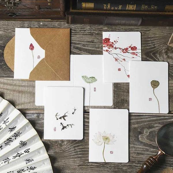 10pcs Ink Style Greeting Cards Blessing Cards Antique Style Cards Birthday Gifts Handwritten Greeting Cards with Envelopes L260520