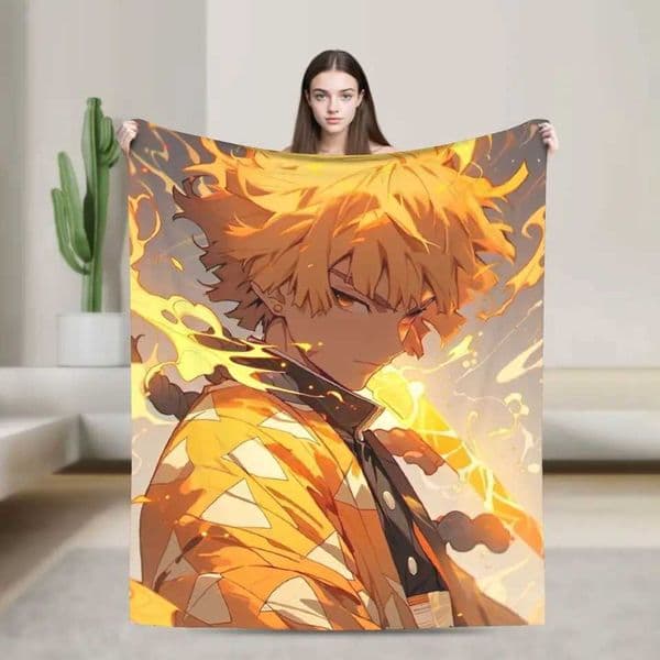 Kimetsu No Yaiba Zenitsu Anime Blanket Flannel Vintage Warm Throw Blankets for Chair Covering Sofa Decoration T260520