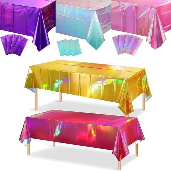 Iridescence Aluminum Film Tablecloth Shiny Foil Metallic Rectangle Table Cover Laser Rainbow Disposable Table Cloth L260521