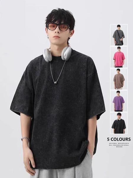 Japanese Korean Style Stir Fried Snowflake Washed T-Shirts Men Women Cotton Heavyweight Summer Hip Hop Streetwears Short Sleeved 260520
