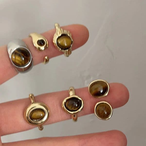 Vintage Brown Opal Stone Rings for Women Gold Color Irregular Round Opening Ring Aesthetic Jewelry Gift 260521