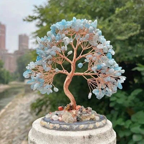 Crystal Raw Stone Aquamarine Money Tree Exquisite Crystal Decorations for Home Office Holiday Gifts L260521