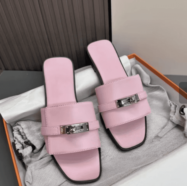 Womens H Style Mini Silver Buckle Flat Slides, Premium Thong Sandals Indoor Outdoor, Versatile Slippers for Vacation Gathering Errands, Slip Resistant Durable Sole,