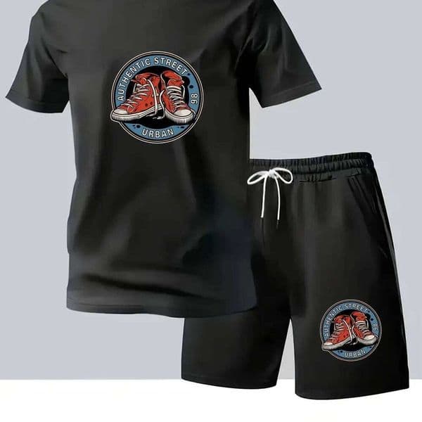 Men's casual two-piece set, short-sleeve shirt shorts for summer running and sports. 26Y0521