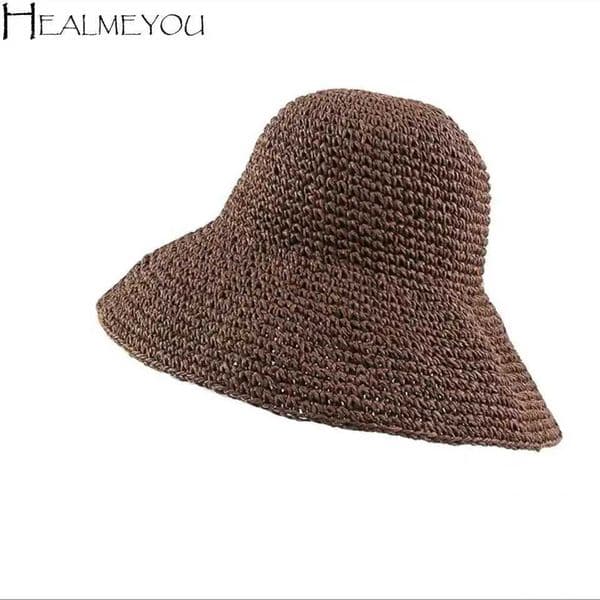 Breathable Solid Color Beach Sun Hat Korean Style Anti-UV Crochet Straw Hat Casual Hiking Cap Summer Bucket Hat Travel C260521