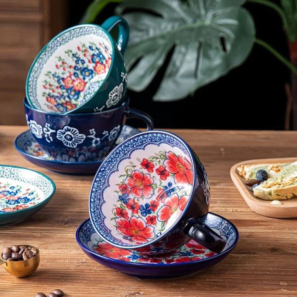Bohemian Ceramic Mug Set 135oz Cup with Dessert Plate Fun Gift for All 260520