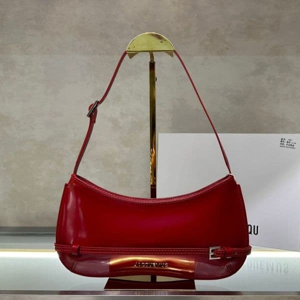 Designer Fashion Bag Le Bisou Series Underarm Bag Genuine Leather Niche Design Glossy Retro Baguette Underarm Bag, High-end Luxury Women Red Shoulder Crossbody Bag