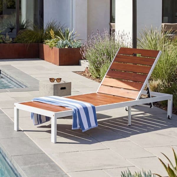 Chaise Lounges Pool Lounge Chairs Outdoor Daybed Recliner with Adjustable Backrest for Patio, Poolside or Beach, White+Brown