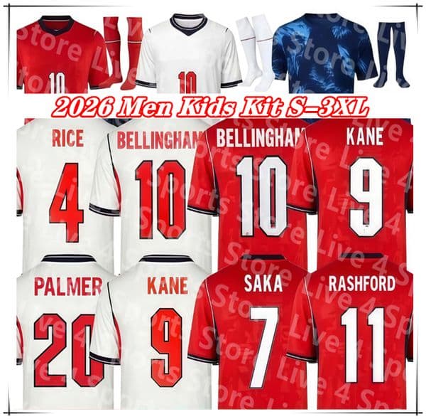 2026 England UK World Cup Soccer Jersey KANE BELLINGHAM MAINOO BOWEN RICE FODEN GORDON TONEY PALMER PICKFORD Rashford Anderson Rogers Men Kids Kit Football Uniforms