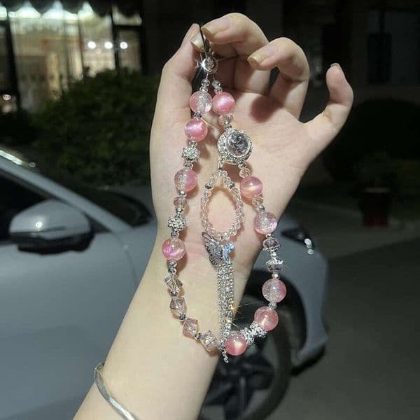 Yanqiu DIY Phone Strap Wristlet Crystal Beaded with Spacers Flashing Pendant Decoration Ins