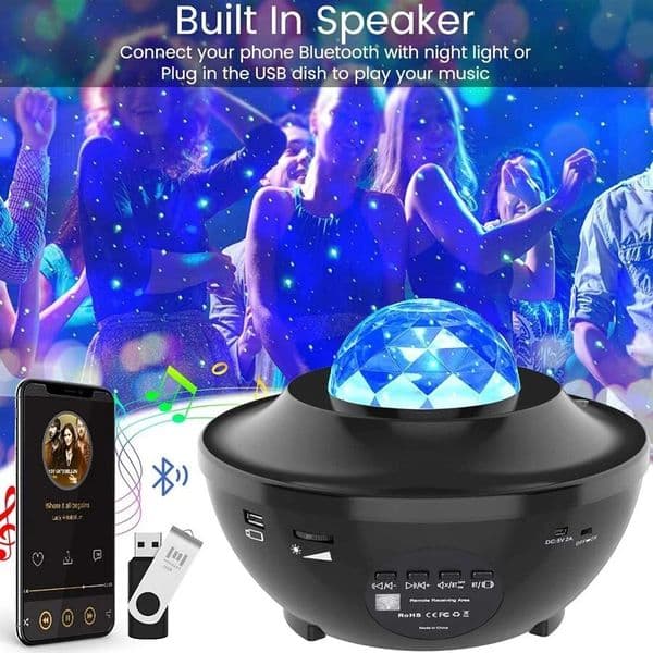 Starry Sky Projector Light LED Night Bluetooth Music Player Remote Ocean Wave Galaxy Ambient Bedroom Decoration Gift 260521