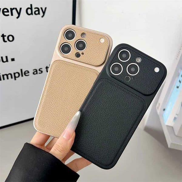 Frosted PU Leather Case For iPhone 17 Air 16 15 14 13 Pro Max Camera Window Protection Shockproof Hard PC Back CoverJ260522