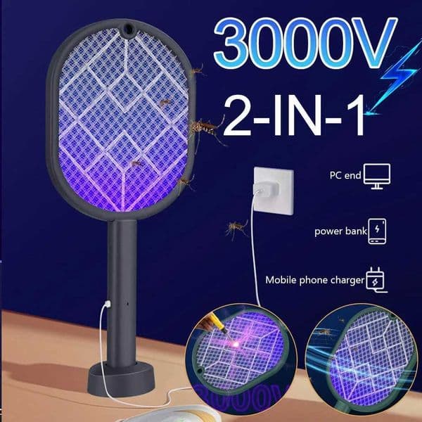 Electric Mosquito Killer 2-in-1 Fly Swatter Trap Electric Mosquito Swatter USB Rechargeable Mosquito Racket Fly Zapper For HomeZHR260522
