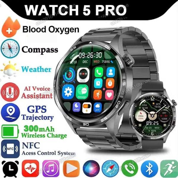 Watch 5 Pro GPS NFC Smart Watch Men 360360 AMOLED Screen Heart rate Monitor Bluetooth Calls IP68 Waterproof Man Smartwatch 2025T260522